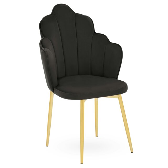 Orsina Black Velvet Dining Chair, Durable & Adjustable Velvet Office Chair, Backrest Accent Chair with Gold Legs