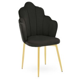 Orsina Black Velvet Dining Chair, Durable & Adjustable Velvet Office Chair, Backrest Accent Chair with Gold Legs