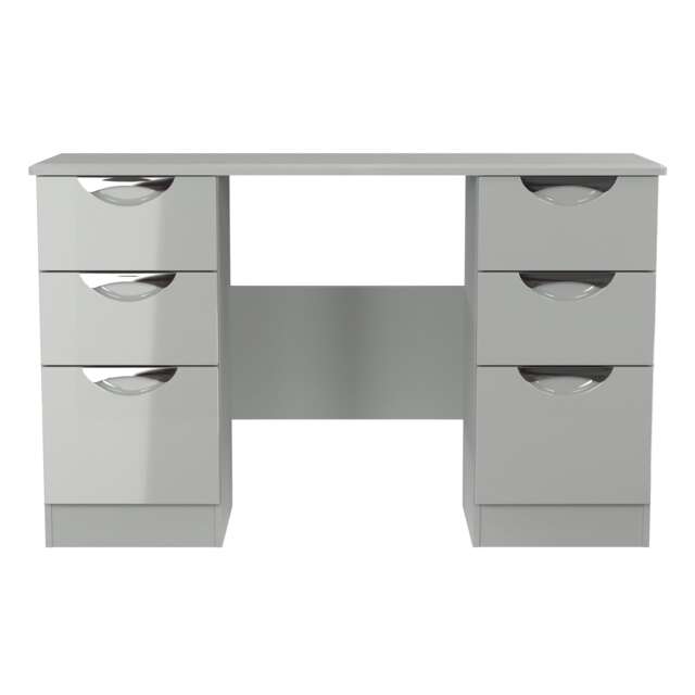 Holborn 6 Drawer Kneehole Desk in Grey Gloss & Dusk Grey (Ready Assembled) Grey Grey Gloss & Dusk Grey