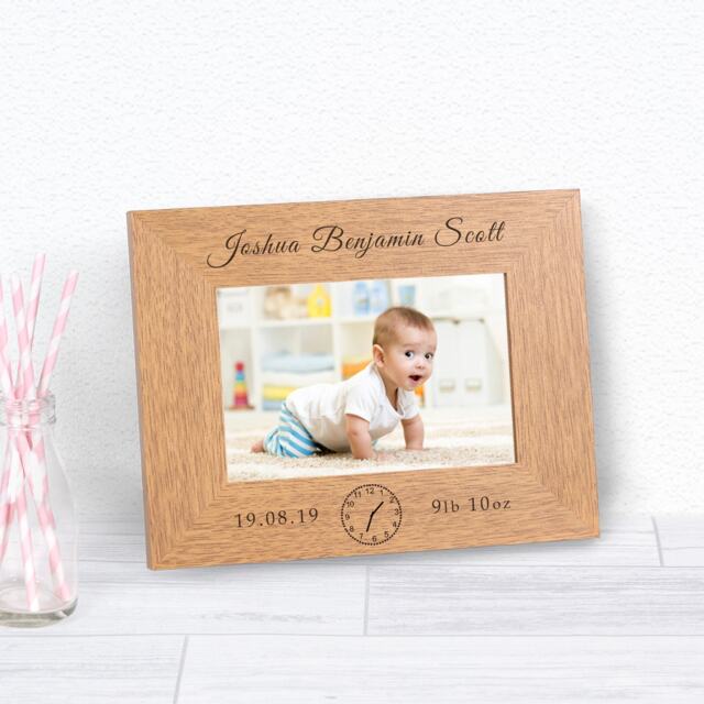 Personalised New Baby Wood Picture Frame 6 x 4 New Baby Gift