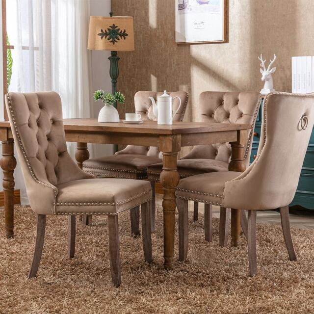 Romsey Set of 4 Modern Velvet Dining Chairs with Solid Oak Legs