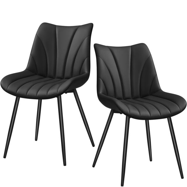 Yaheetech Set of 2 Modern PU Leather Dining Chairs with Metal Legs Black One Size