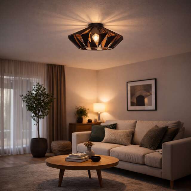 EGLO Carlton 6 Black and Copper Steel Ceiling Light (D) 47cm