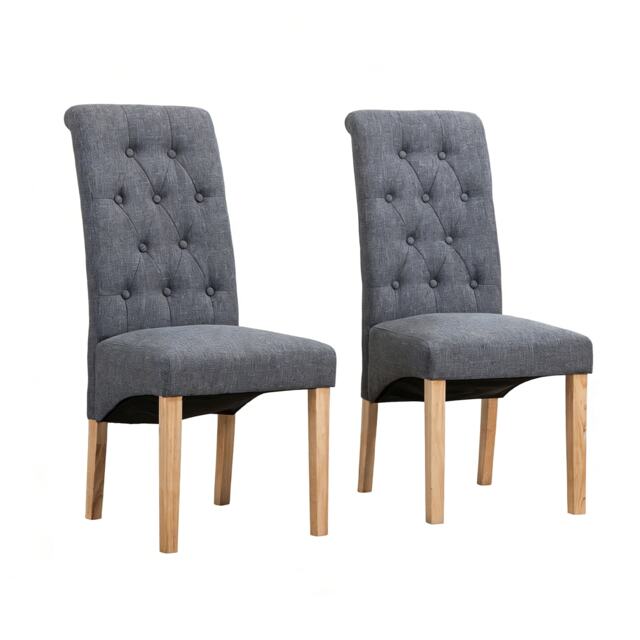 MCC Direct Set of 2 Linen Fabric Dining Chairs High Back Top Scroll Kitchen Accent Chairs