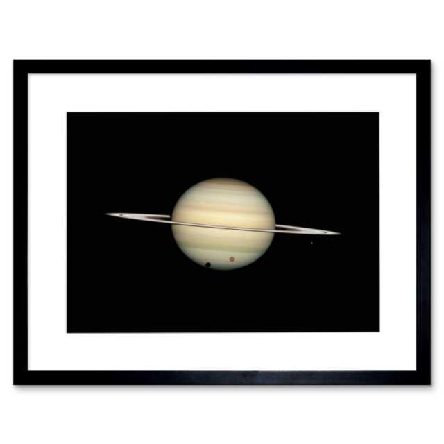 "NASA Hubble 4 Moon Transit Parent Planet Saturn Titan 9x7"" Black Framed Wall Art Print"