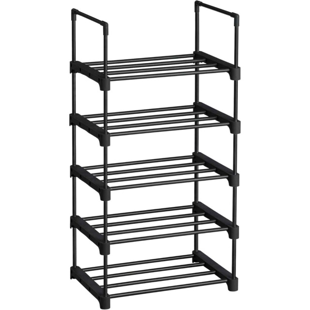 5 Tier Metal Shoe Rack, Stackable Freestanding Shoe Storage Shelf for Hallway, Bedroom or Living Room, Black