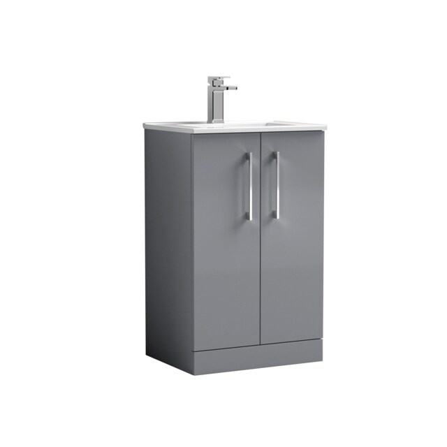 Balterley Modern Bathroom 2 Soft Close Door & Minimalist Floor Standing Vanity Unit Basin Grey Satin Grey 815 x 500 x 390mm