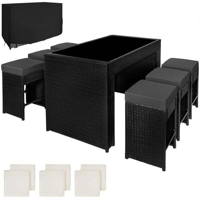 Aluminum Rattan Ibiza 6+1 Bar Set with Protective Cover Black black 1