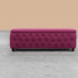 90cm Riga Ottoman Storage Box with Wooden Legs, Red Velvet Upholstered Chesterfield Storage Ottoman Box