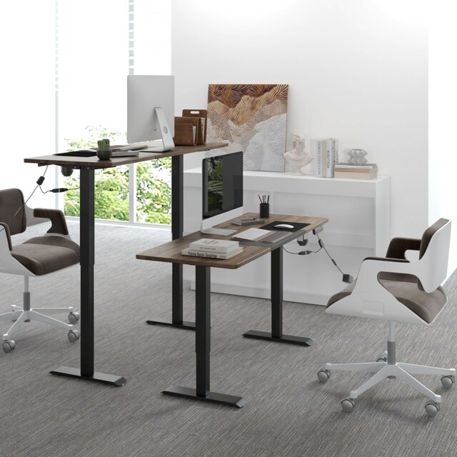 Vinsetto Electric Standing Desk, 140 x 70cm Height Adjustable Sit Stand Desk with 4 Memory Smart Panel, Stand Up Desk for Home Office, Black and Teak
