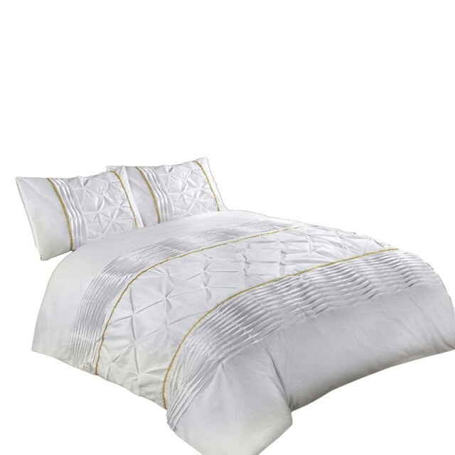Duvet Cover And Pillowcase Set Silver Black Red Lilac White Pintuck Pleated Design Polycotton Linen White White Double