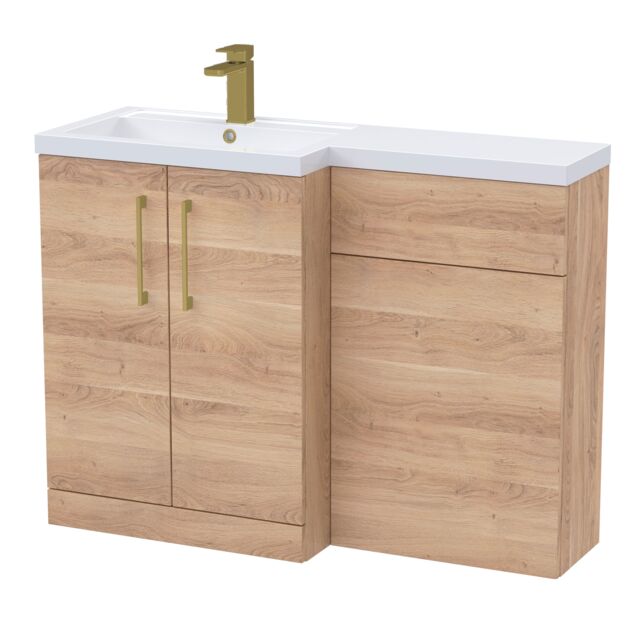 Balterley Left-Hand Bathroom Vanity and WC Unit Combination with Basin, with Handles Brown Bleached Cuneo Oak