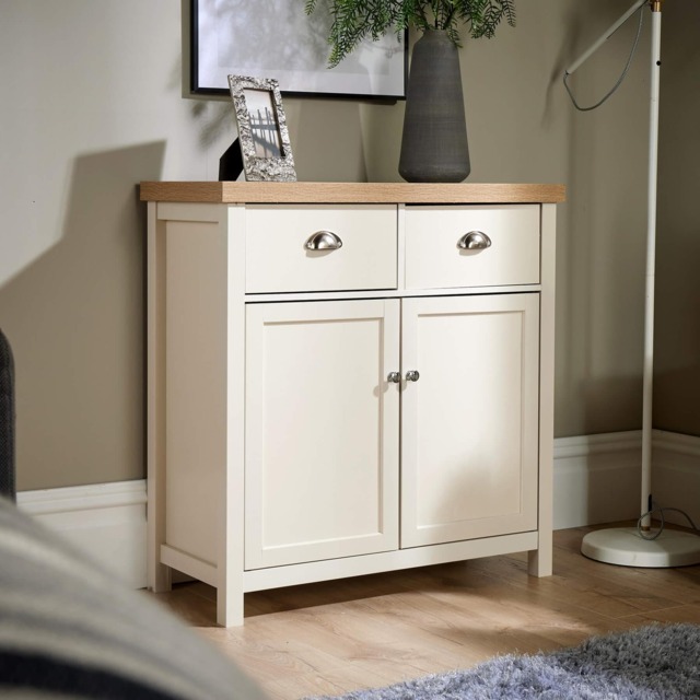 Sideboard 2 Door 2 Drawer Storage Cupboard Shelf 36mm Oak Top White