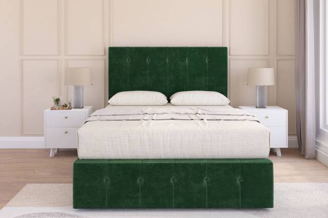 Sloomy Cambridge Emerald Plush Divan Bed Base 2 Drawers Foot-End With 54 Inch Floor Standing Headboard & 12 Inch Matching Footboard Green Emerald King 1