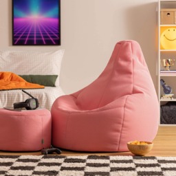 Icon Gaming Performance Mesh XL Recliner Bean Bag and Footstool, Light Pink