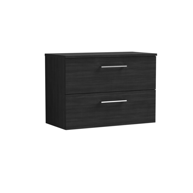 Balterley Level Modern Bathroom 2 Soft Close Drawer Wall Hung Vanity Unit with Worktop Black Black Woodgrain