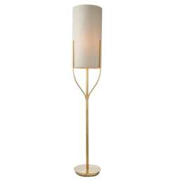 Fraser Base & Shade Floor Lamp Satin Brass Plate, Natural Linen Mix Fabric
