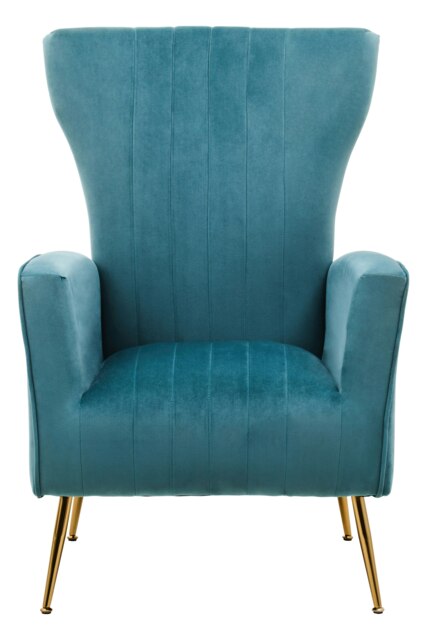Orsina Green Velvet Chair with Gold Finish Legs, Vertical Channel Tufted Comfort Seat, Winged-Back Velvet Armchair