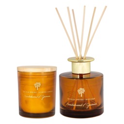 Nicola Spring Sandalwood & Jasmine Scented Candle & Diffuser Set - 130g Natural Soy Wax Candle & Home Air Freshener Set