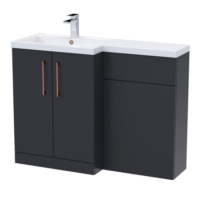 Balterley Left-Hand Bathroom Vanity and WC Unit Combination with Basin, with Handles Grey Satin Soft Black