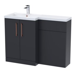 Balterley Left-Hand Bathroom Vanity and WC Unit Combination with Basin, with Handles Grey Satin Soft Black