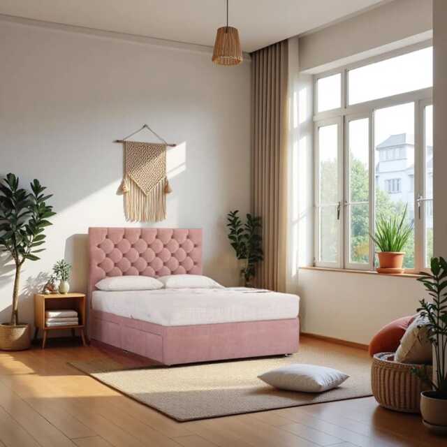 "Athens Plush Bed Set With Mattress, 2 Drawers Same Side & 24""Headboard"