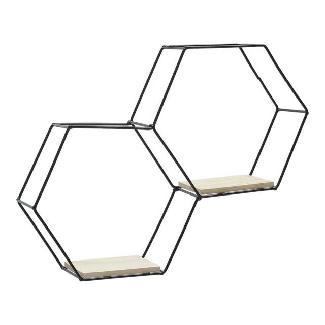 Living and Home Iron Wall Mounted 2 Tier Hexagon Floating Dispaly Shelves- Black