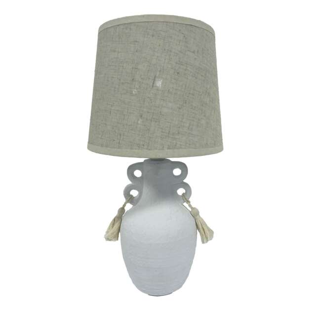 Hestia Stone Finish Vase Lamp with Tassels White