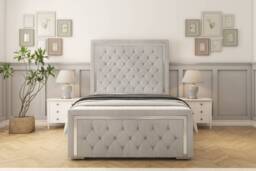 "Sloomy Sofia Chrome Silver Naples Bed Frame With 50"" Upholstered Headboard 5' King"
