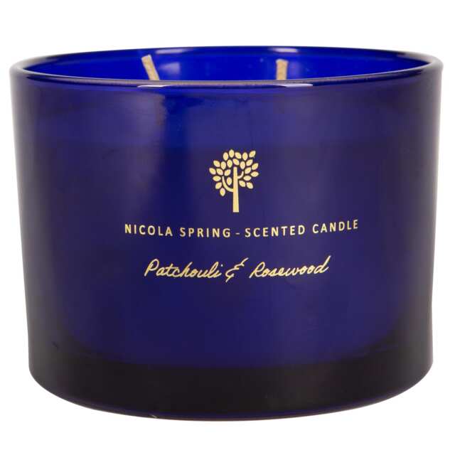 Nicola Spring Soy Wax Scented Candle - 350g - Patchouli & Rosewood Blue Blue