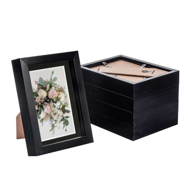 "Nicola Spring 5 x 7"" Photo Frames - Black/Black Mount - 3D Picture Frame Box Portrait Display Case (20 x 15.5cm) Set of 5"