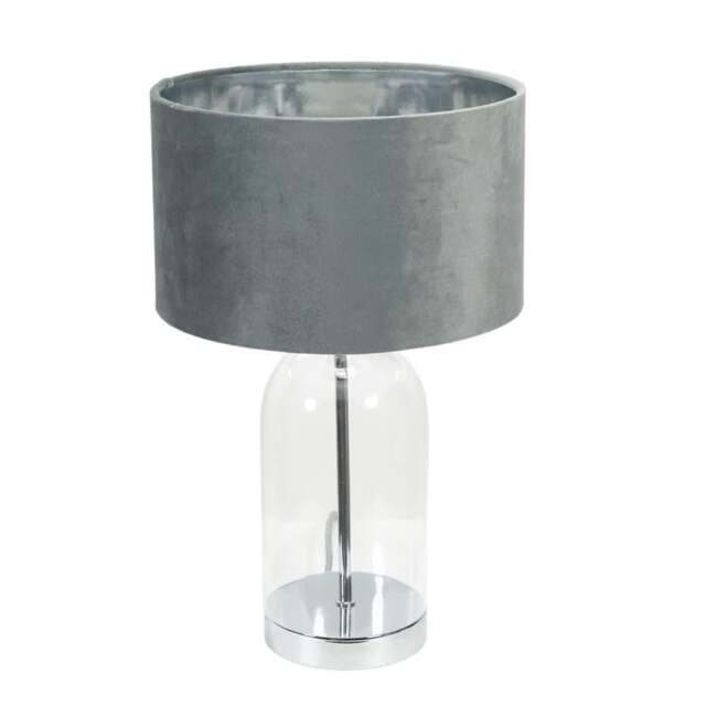 ValueLights Jessy Chrome Table Lamp Grey Velvet Chrome Shade and Bulb