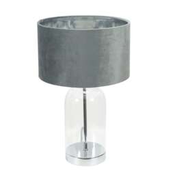 ValueLights Jessy Chrome Table Lamp Grey Velvet Chrome Shade and Bulb