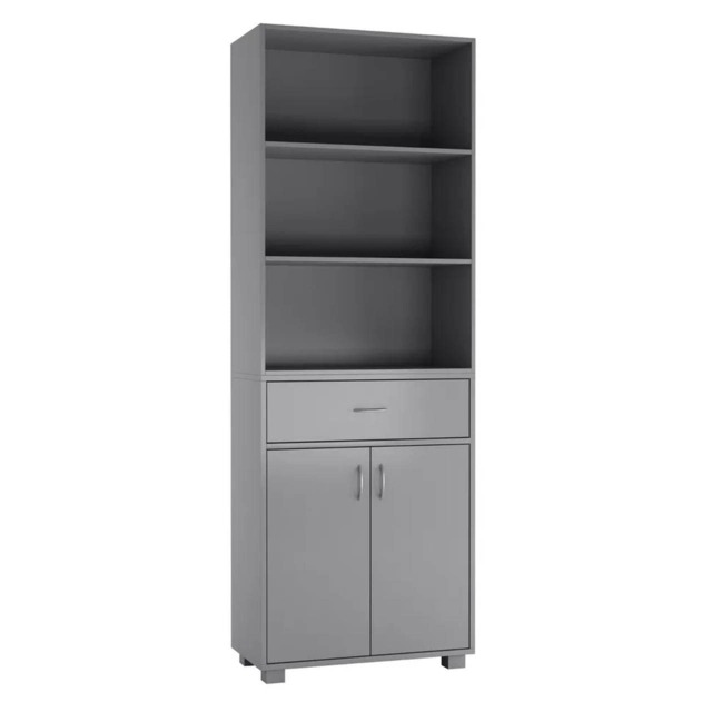 5-Tier Wooden Display Cabinet with Shelves & Drawer Grey 76 x 32 x 15.5 1