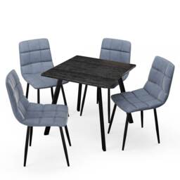5-Piece Dining Set - 80cm Square Table and 4 Upholstered Velvet Chairs with Metal Legs Brown Black Wood & Madison Blue 5