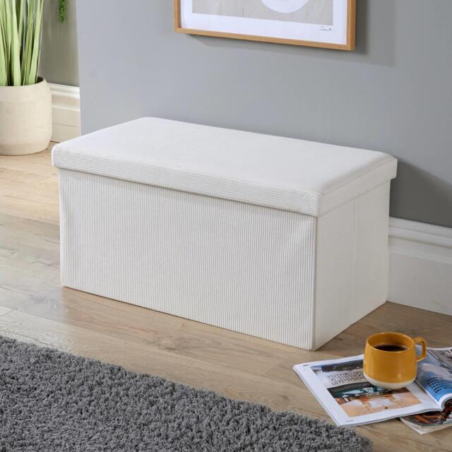 Ottoman Storage Chest Corduroy Fabric Large Folding Solid Space Saving Cream Cream