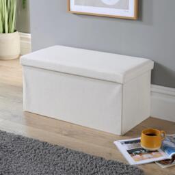 Ottoman Storage Chest Corduroy Fabric Large Folding Solid Space Saving Cream Cream