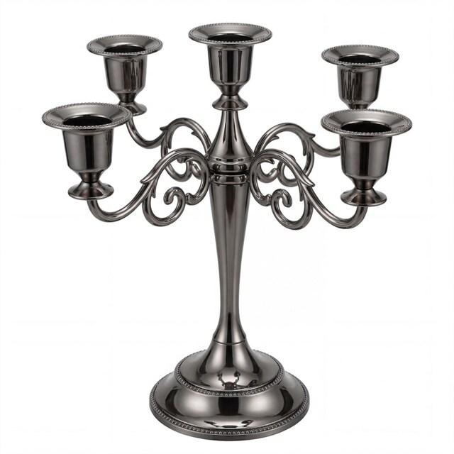 Levede Candle Holder 5 Arm Metal Candelabra Black Candlestick Stand Centerpiece