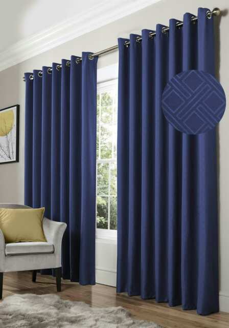 Diamond Blackout Eyelet Curtains - Blue - 167cm x 137 cm