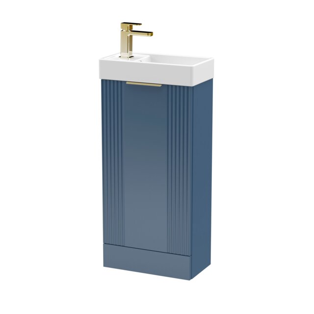 Balterley Floor Standing Cloakroom Vanity Basin Unit with Handle Compact Bathroom Storage Blue Satin Blue 781 x 400 x 222mm 1