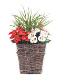 Best Artificial Pre-Made 44cm Red & White Pansy Flowers in Rattan Wicker Planter Pot - Suitable For Outside Use Red Red and White 1