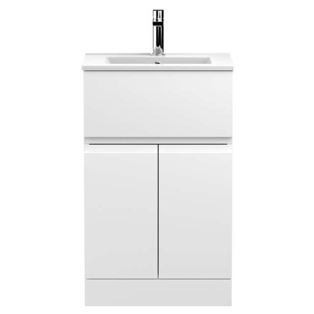 Balterley Mavesyn Contemporary 2 Door 1 Drawer Floor Standing Vanity Unit with Minimalist Basin, Satin White, 500mm