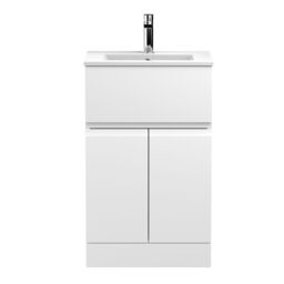 Balterley Mavesyn Contemporary 2 Door 1 Drawer Floor Standing Vanity Unit with Minimalist Basin, Satin White, 500mm