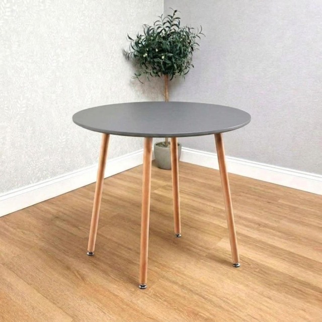 KOSY KOALA Modern Wooden Round Dining Table 90cm with Wood Finish Metal Legs for Kitchen Dining Room