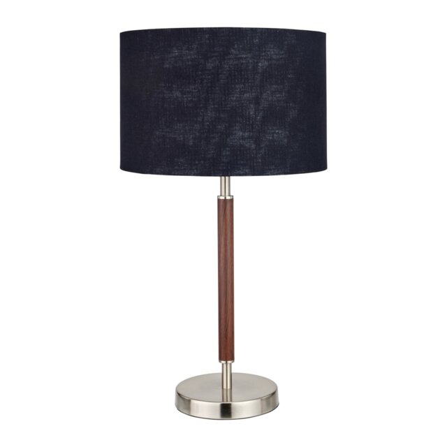 Minimalist Silver and Wood Effect Table Lamp with Black Shade Silver Silver 1