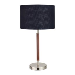 Minimalist Silver and Wood Effect Table Lamp with Black Shade Silver Silver 1