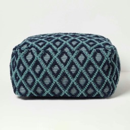 Homescapes Tula Handwoven Textured Navy & Teal Pouffe Bean Cube