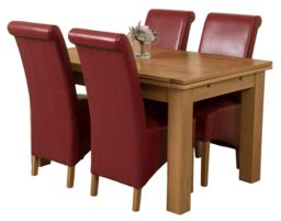 Richmond 140-220cm Oak Extending Dining Table & 4 Montana Leather Chairs Red Red