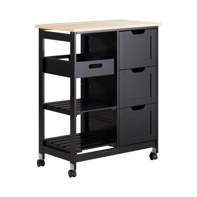 SoBuy FKW79-SCH,Kitchen Island on Wheels with 3 Drawers and Removable Tray Black Black