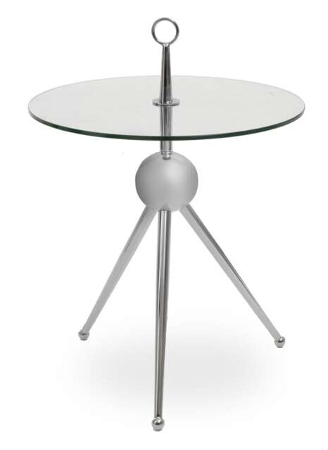 Orsina Clear Glass Stainless Steel Silver Frame Side Table, Tripod Stand Modern Accent Table, Round Glass Side Table